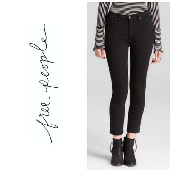 FREE PEOPLE High Rise Cropped Black Skinny Jeans - Picture 1 of 10